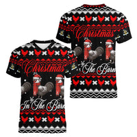 Chicken Farm Christmas Women V-Neck T-Shirt Xmas Holiday Patterns - Wonder Print Shop