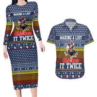Chicken It Twice Christmas Couples Matching Long Sleeve Bodycon Dress and Hawaiian Shirt Xmas Holiday Patterns - Wonder Print Shop