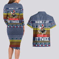 Chicken It Twice Christmas Couples Matching Long Sleeve Bodycon Dress and Hawaiian Shirt Xmas Holiday Patterns - Wonder Print Shop