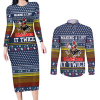 Chicken It Twice Christmas Couples Matching Long Sleeve Bodycon Dress and Long Sleeve Button Shirt Xmas Holiday Patterns - Wonder Print Shop