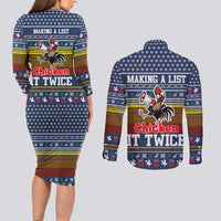 Chicken It Twice Christmas Couples Matching Long Sleeve Bodycon Dress and Long Sleeve Button Shirt Xmas Holiday Patterns - Wonder Print Shop