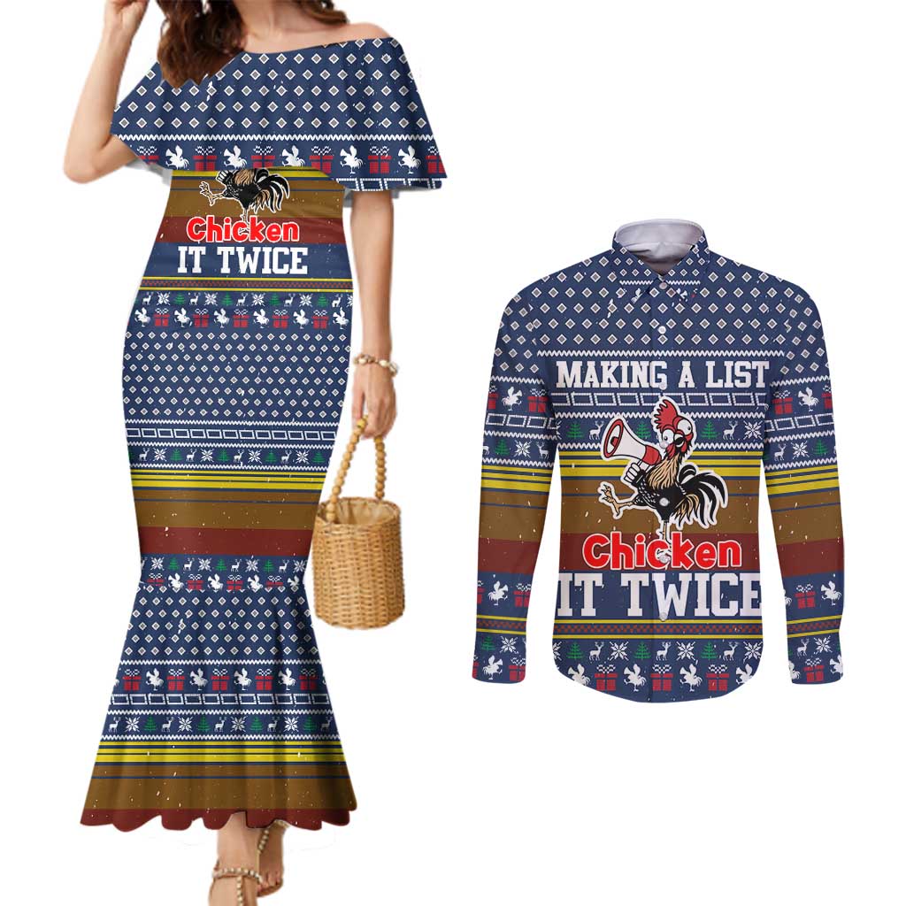 Chicken It Twice Christmas Couples Matching Mermaid Dress and Long Sleeve Button Shirt Xmas Holiday Patterns - Wonder Print Shop