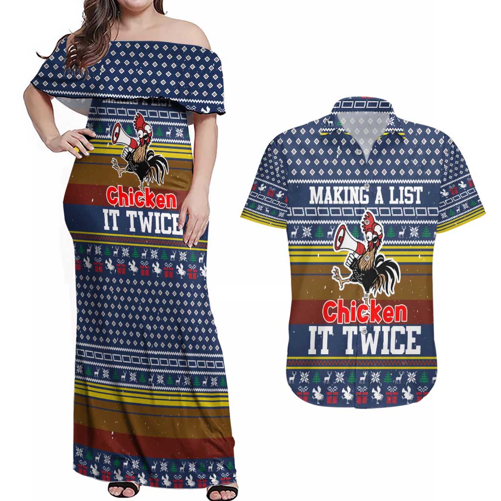 Chicken It Twice Christmas Couples Matching Off Shoulder Maxi Dress and Hawaiian Shirt Xmas Holiday Patterns - Wonder Print Shop