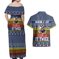 Chicken It Twice Christmas Couples Matching Off Shoulder Maxi Dress and Hawaiian Shirt Xmas Holiday Patterns - Wonder Print Shop