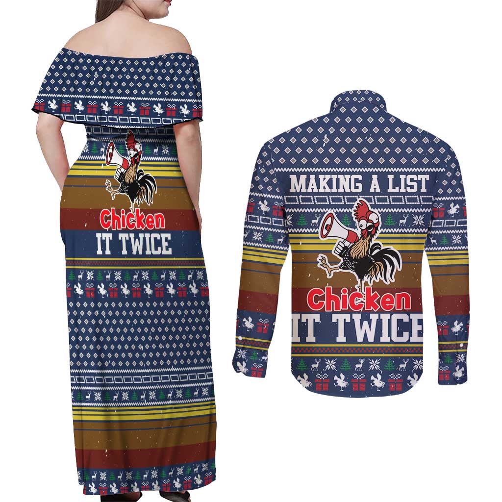 Chicken It Twice Christmas Couples Matching Off Shoulder Maxi Dress and Long Sleeve Button Shirt Xmas Holiday Patterns - Wonder Print Shop