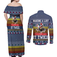 Chicken It Twice Christmas Couples Matching Off Shoulder Maxi Dress and Long Sleeve Button Shirt Xmas Holiday Patterns - Wonder Print Shop