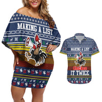 Chicken It Twice Christmas Couples Matching Off Shoulder Short Dress and Hawaiian Shirt Xmas Holiday Patterns - Wonder Print Shop