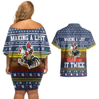 Chicken It Twice Christmas Couples Matching Off Shoulder Short Dress and Hawaiian Shirt Xmas Holiday Patterns - Wonder Print Shop