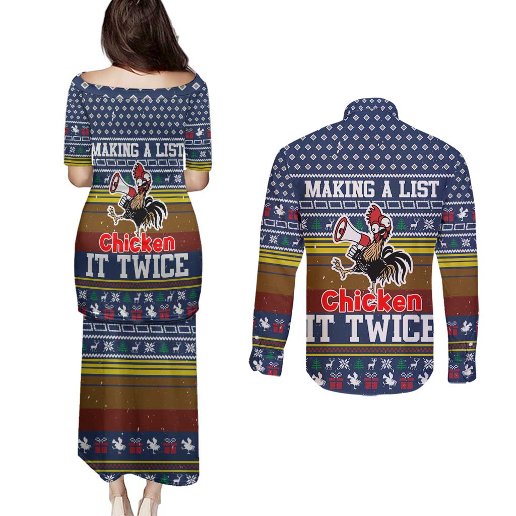 Chicken It Twice Christmas Couples Matching Puletasi and Long Sleeve Button Shirt Xmas Holiday Patterns - Wonder Print Shop