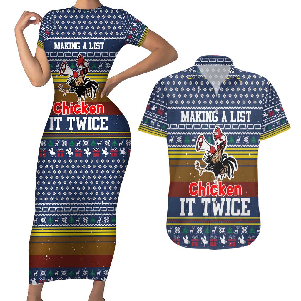 Chicken It Twice Christmas Couples Matching Short Sleeve Bodycon Dress and Hawaiian Shirt Xmas Holiday Patterns - Wonder Print Shop