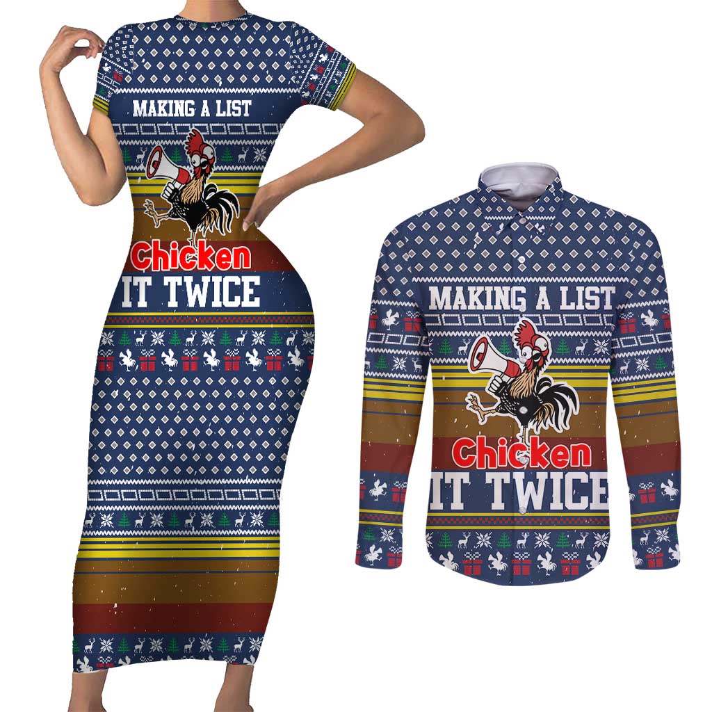 Chicken It Twice Christmas Couples Matching Short Sleeve Bodycon Dress and Long Sleeve Button Shirt Xmas Holiday Patterns - Wonder Print Shop