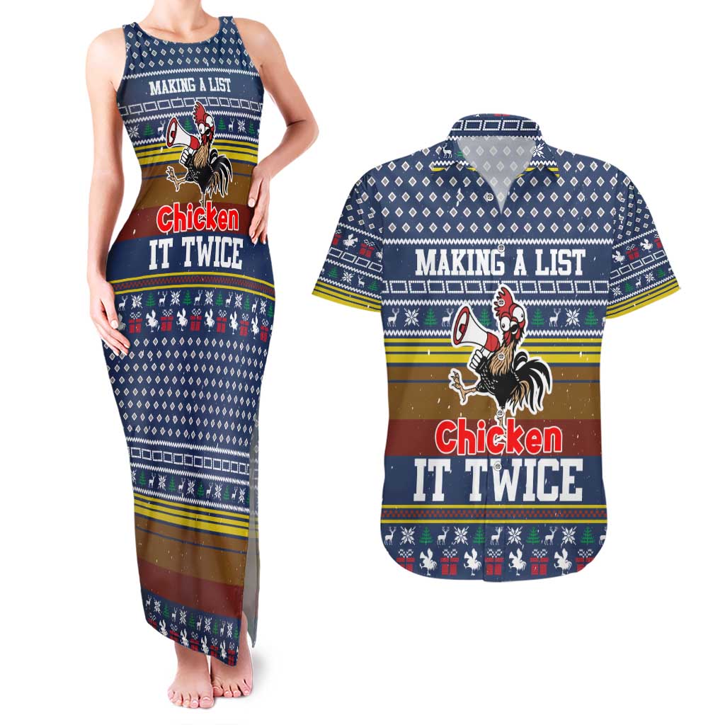 Chicken It Twice Christmas Couples Matching Tank Maxi Dress and Hawaiian Shirt Xmas Holiday Patterns - Wonder Print Shop
