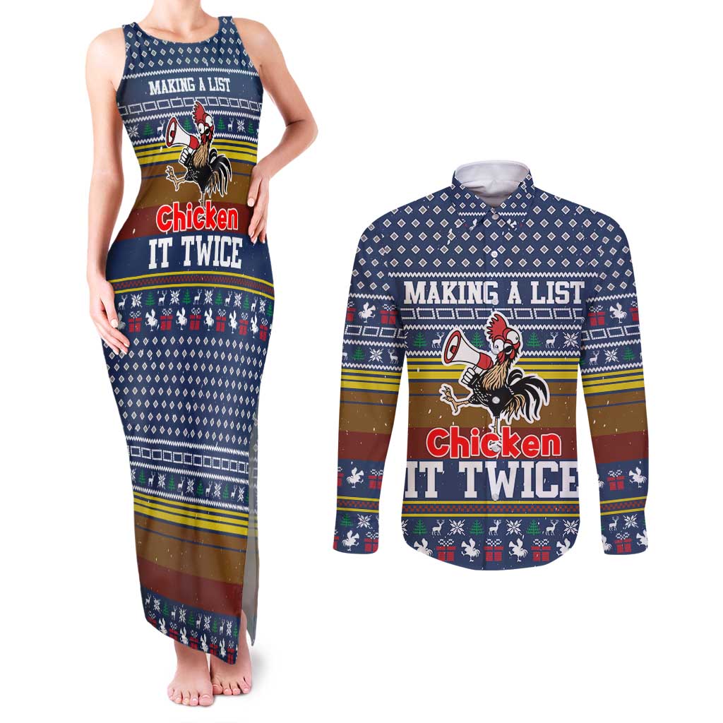 Chicken It Twice Christmas Couples Matching Tank Maxi Dress and Long Sleeve Button Shirt Xmas Holiday Patterns - Wonder Print Shop