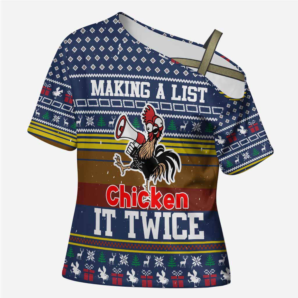 Chicken It Twice Christmas Cross Shoulder Shirt Xmas Holiday Patterns - Wonder Print Shop