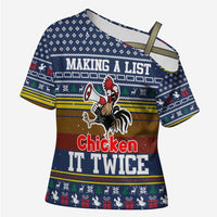 Chicken It Twice Christmas Cross Shoulder Shirt Xmas Holiday Patterns - Wonder Print Shop