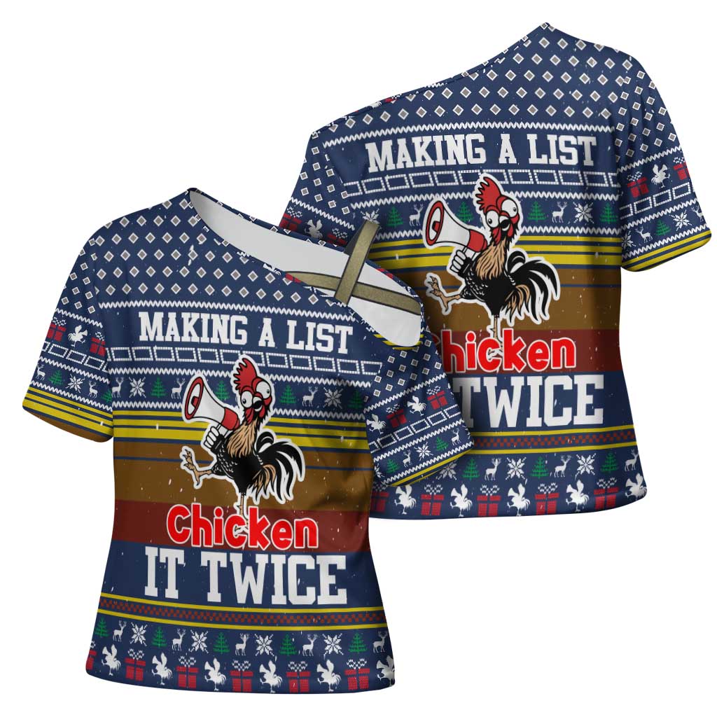 Chicken It Twice Christmas Cross Shoulder Shirt Xmas Holiday Patterns - Wonder Print Shop