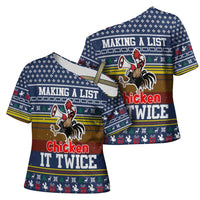 Chicken It Twice Christmas Cross Shoulder Shirt Xmas Holiday Patterns - Wonder Print Shop