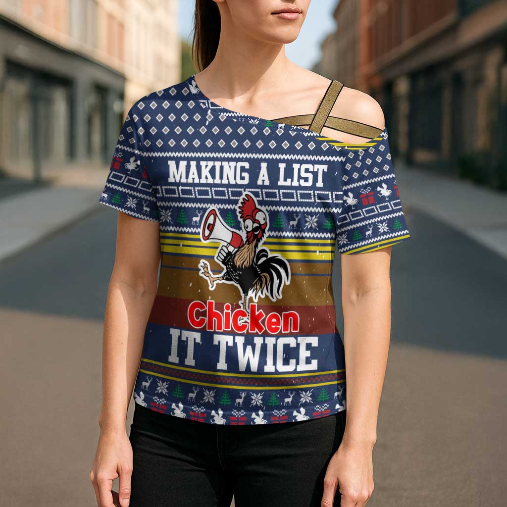 Chicken It Twice Christmas Cross Shoulder Shirt Xmas Holiday Patterns - Wonder Print Shop