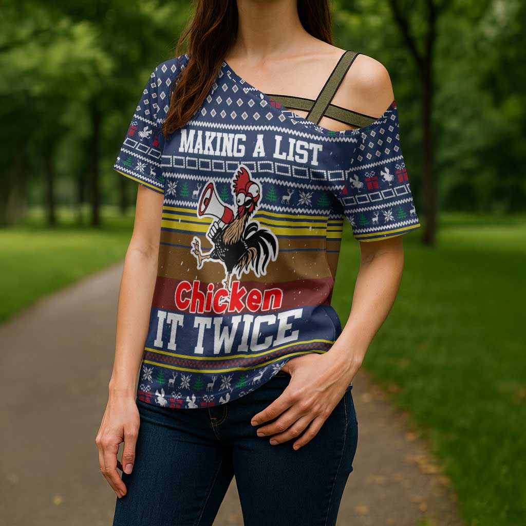 Chicken It Twice Christmas Cross Shoulder Shirt Xmas Holiday Patterns - Wonder Print Shop