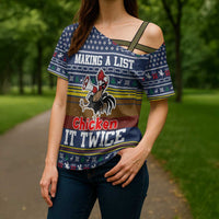 Chicken It Twice Christmas Cross Shoulder Shirt Xmas Holiday Patterns - Wonder Print Shop