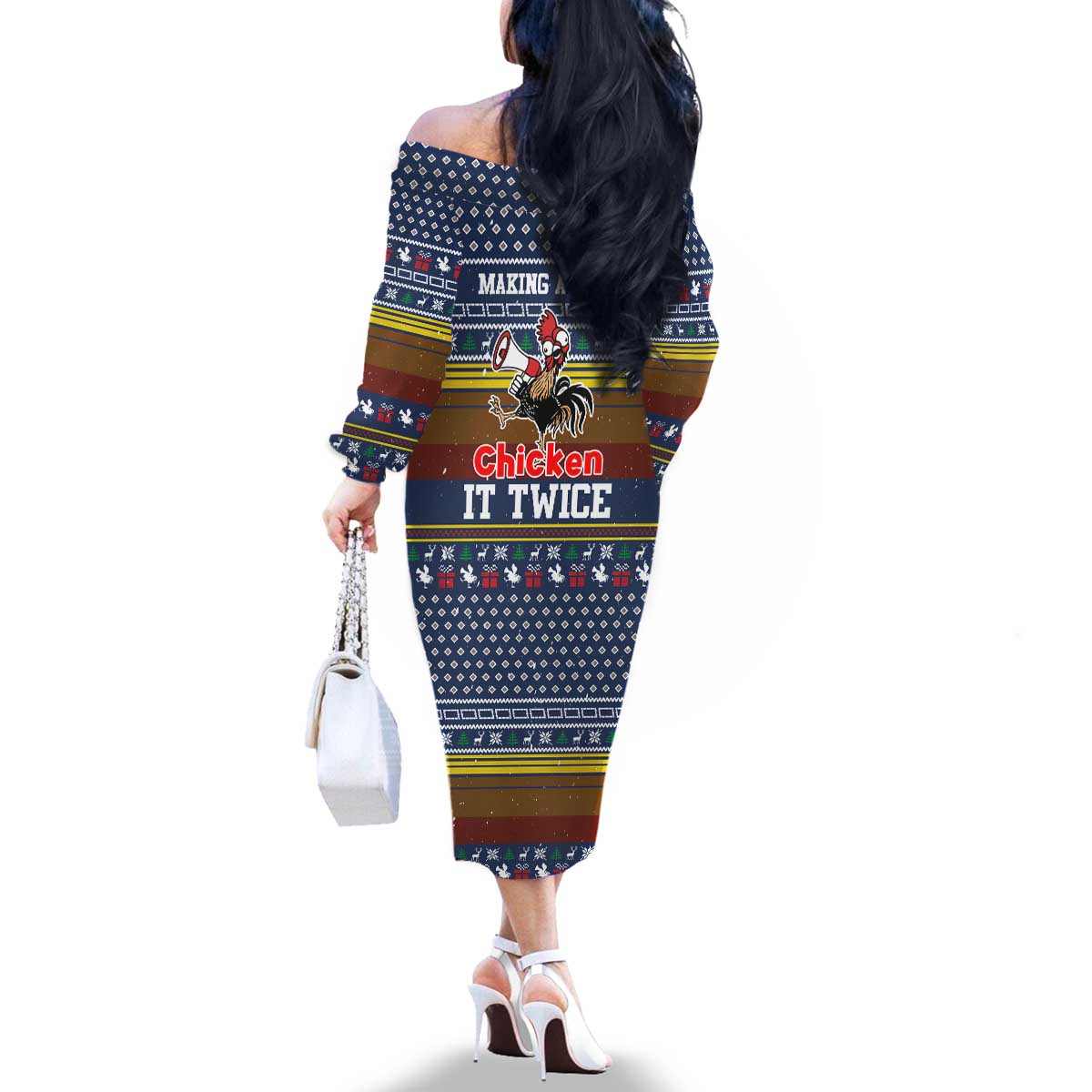 Chicken It Twice Christmas Family Matching Off The Shoulder Long Sleeve Dress and Hawaiian Shirt Xmas Holiday Patterns - Wonder Print Shop