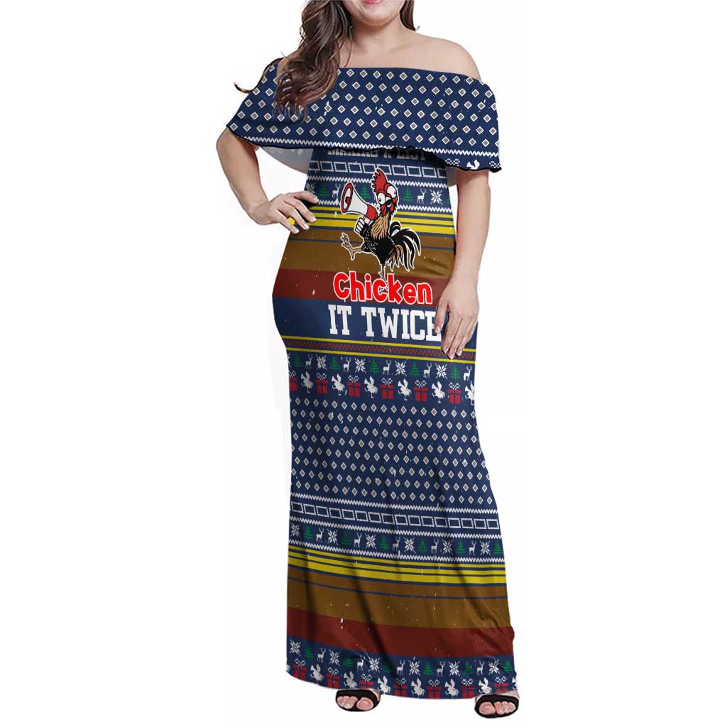 Chicken It Twice Christmas Family Matching Off Shoulder Maxi Dress and Hawaiian Shirt Xmas Holiday Patterns - Wonder Print Shop