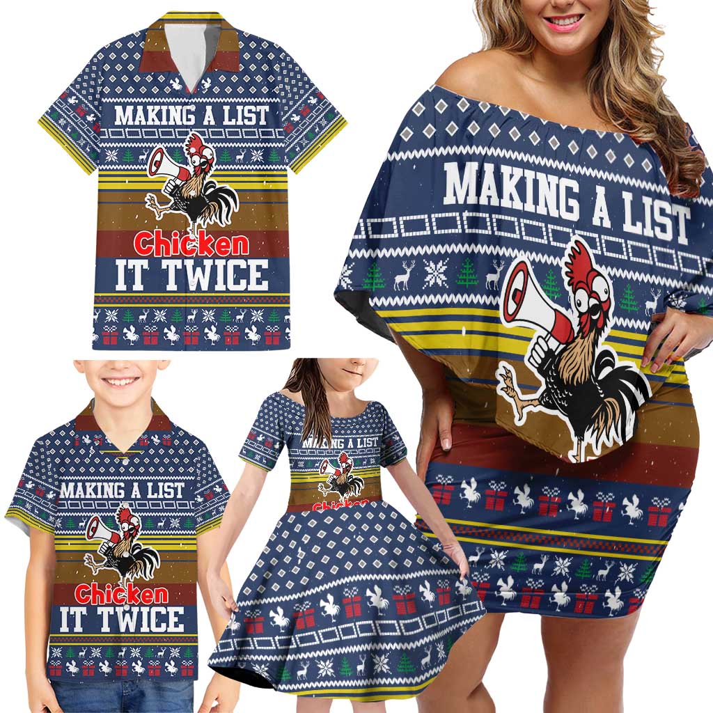 Chicken It Twice Christmas Family Matching Off Shoulder Short Dress and Hawaiian Shirt Xmas Holiday Patterns - Wonder Print Shop