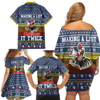 Chicken It Twice Christmas Family Matching Off Shoulder Short Dress and Hawaiian Shirt Xmas Holiday Patterns - Wonder Print Shop