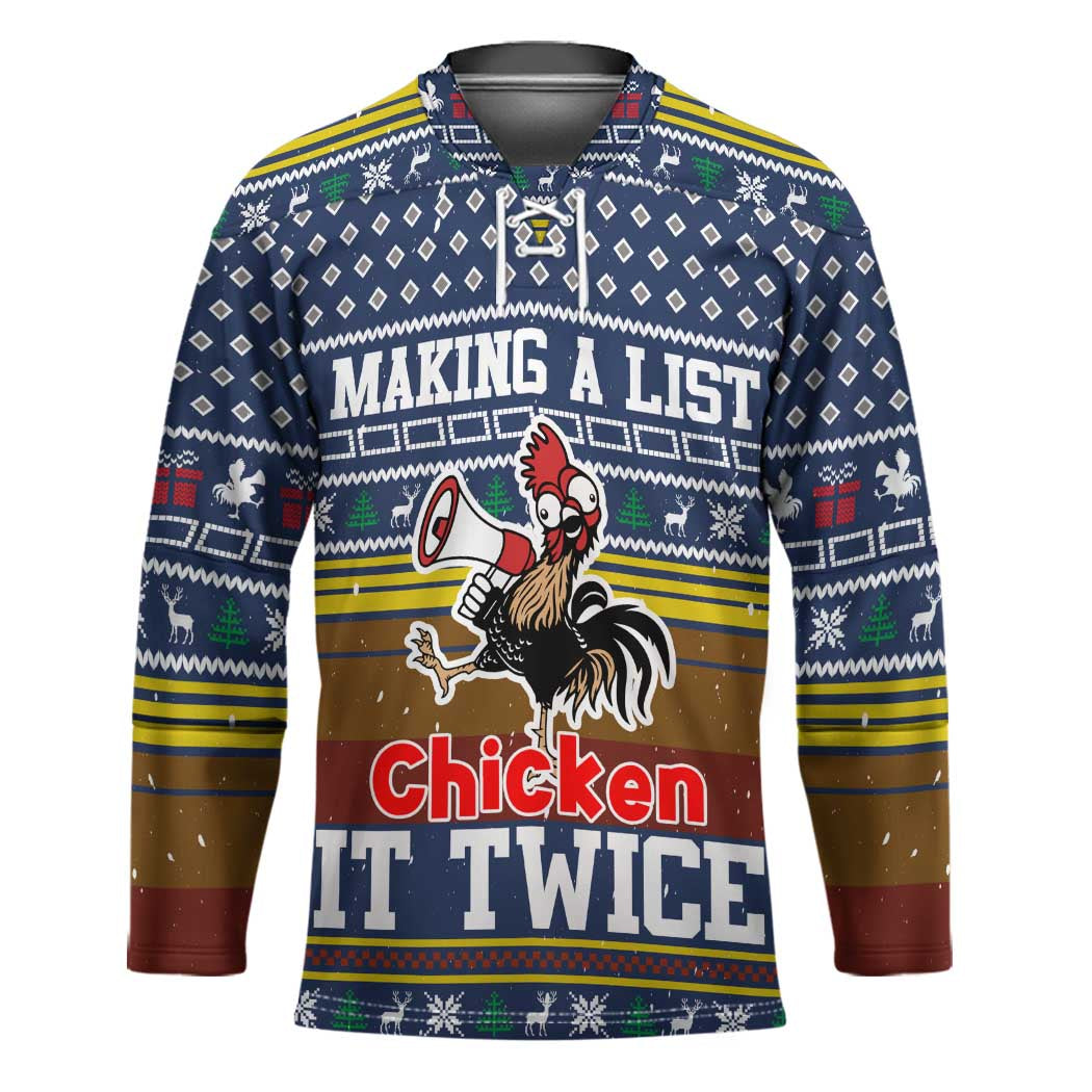 Chicken It Twice Christmas Hockey Jersey Xmas Holiday Patterns - Wonder Print Shop