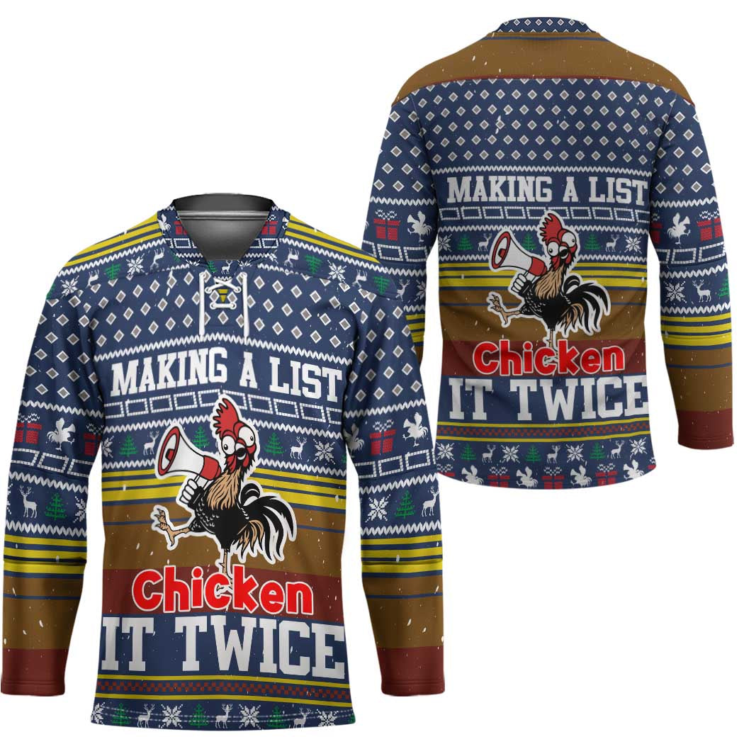 Chicken It Twice Christmas Hockey Jersey Xmas Holiday Patterns - Wonder Print Shop