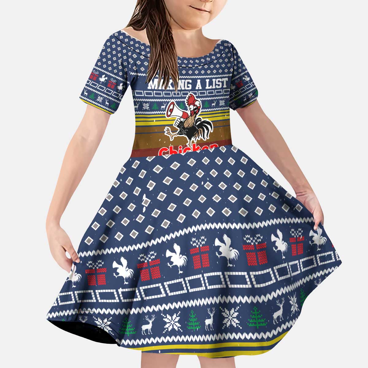Chicken It Twice Christmas Kid Short Sleeve Dress Xmas Holiday Patterns - Wonder Print Shop