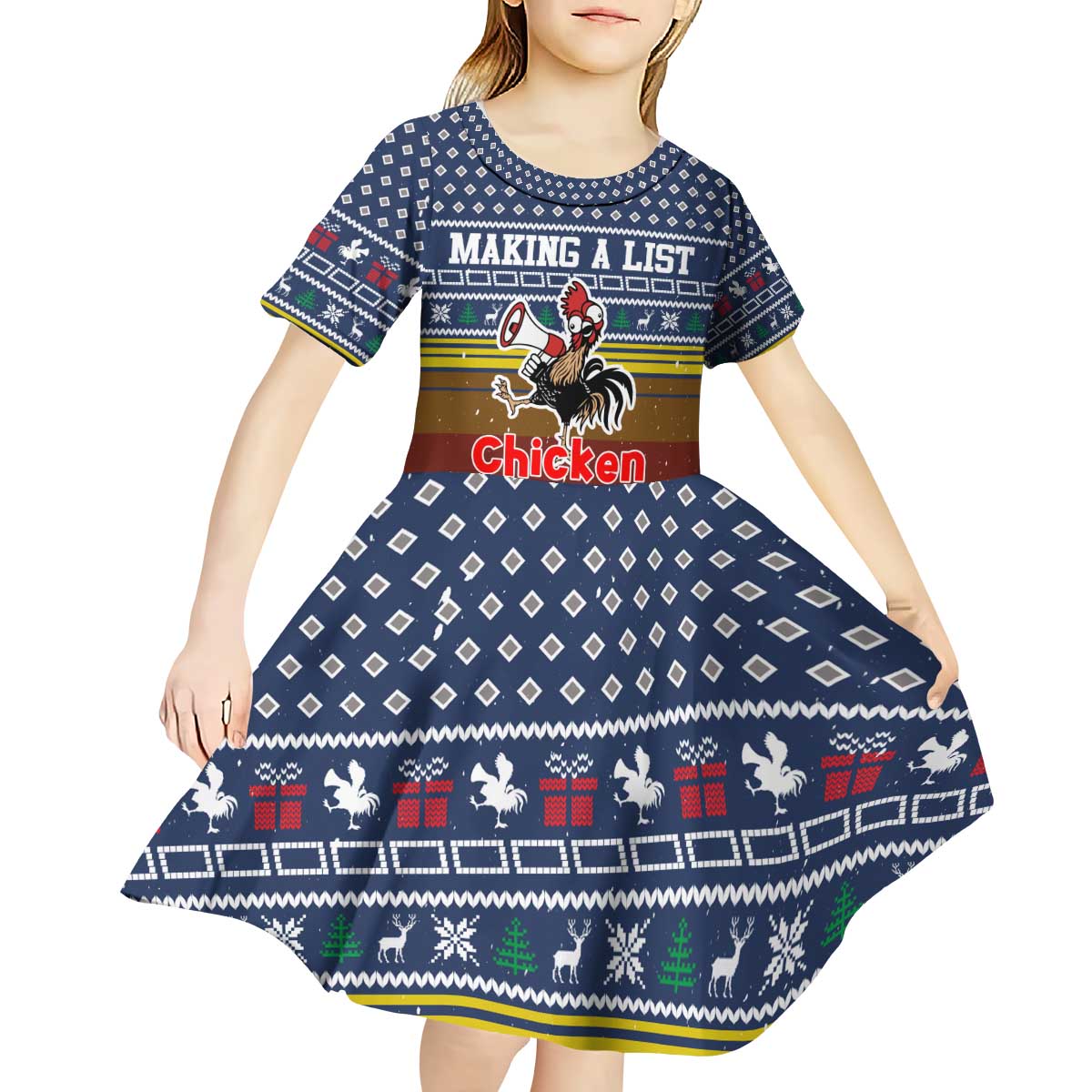 Chicken It Twice Christmas Kid Short Sleeve Dress Xmas Holiday Patterns - Wonder Print Shop