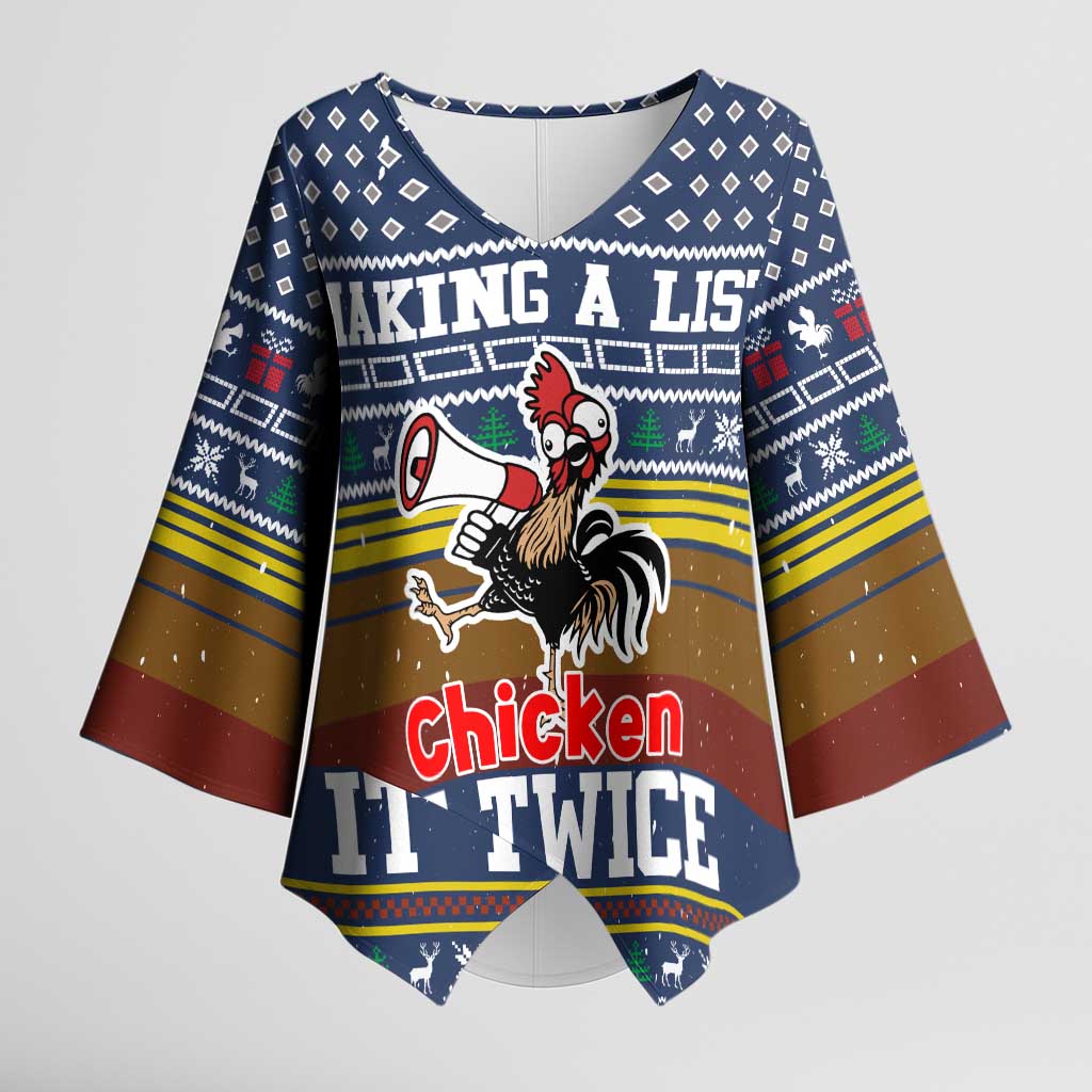 Chicken It Twice Christmas Kimono Sleeve Blouse Xmas Holiday Patterns - Wonder Print Shop