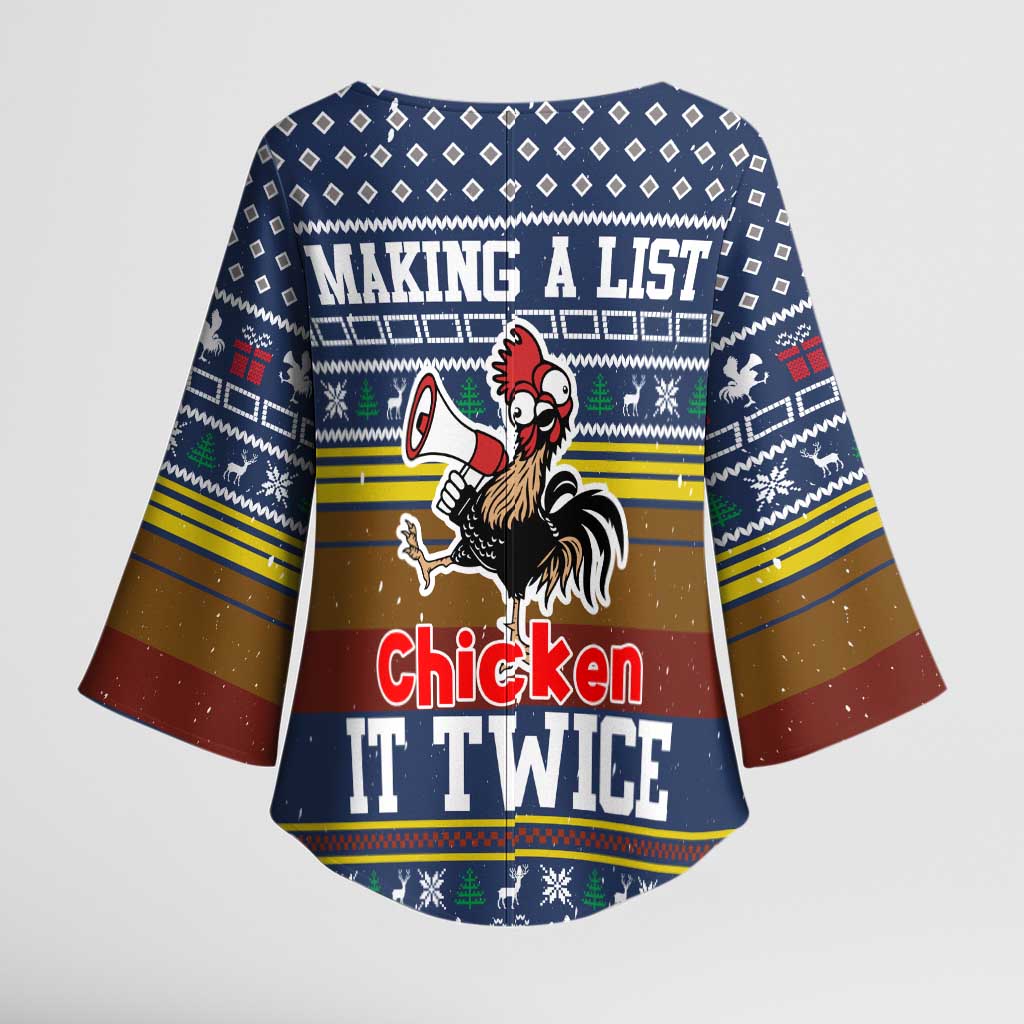 Chicken It Twice Christmas Kimono Sleeve Blouse Xmas Holiday Patterns - Wonder Print Shop