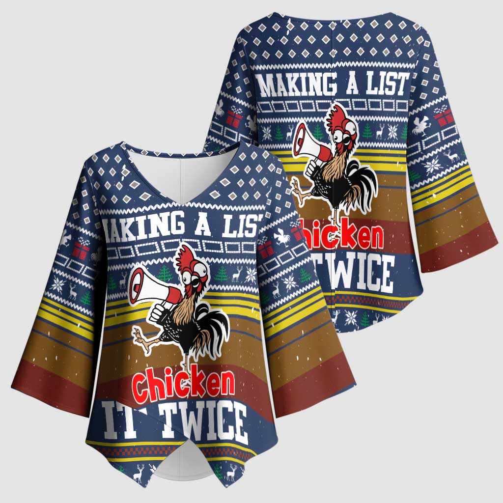 Chicken It Twice Christmas Kimono Sleeve Blouse Xmas Holiday Patterns - Wonder Print Shop
