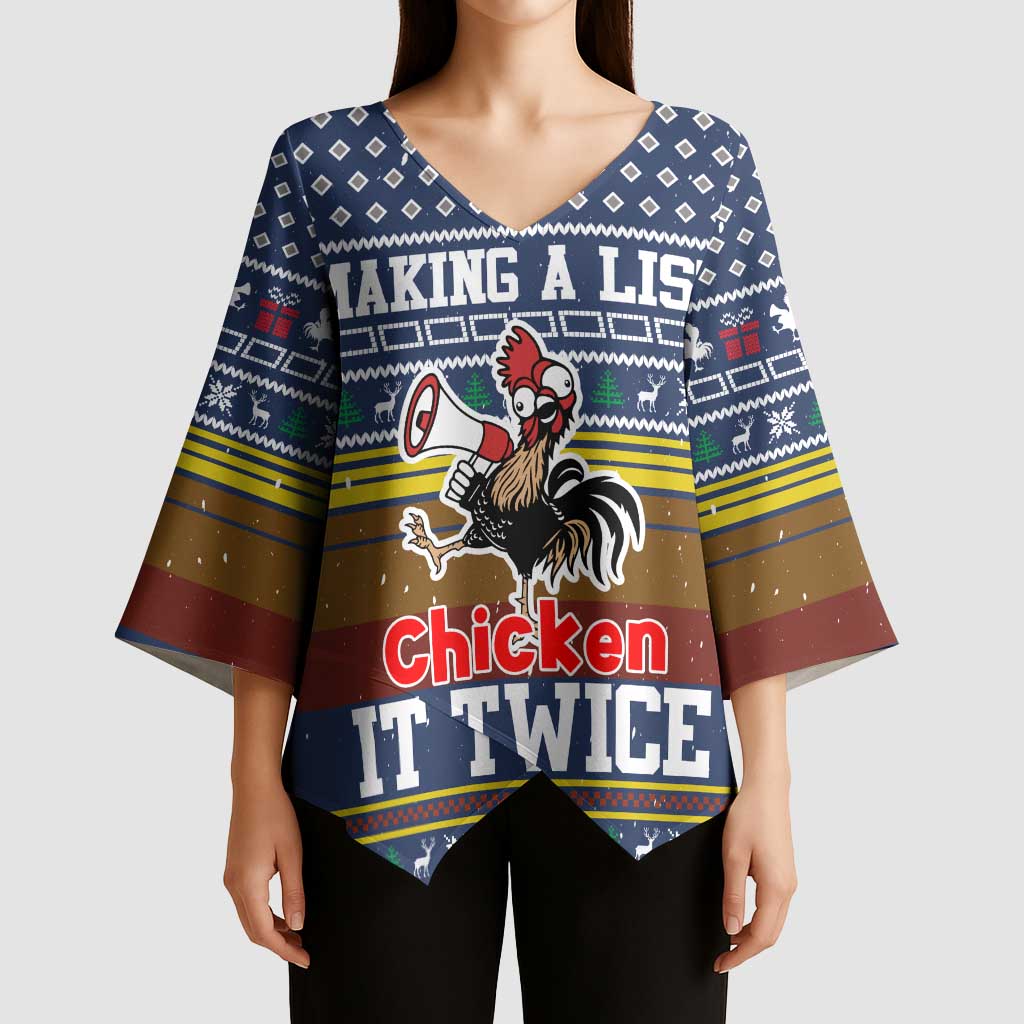 Chicken It Twice Christmas Kimono Sleeve Blouse Xmas Holiday Patterns - Wonder Print Shop
