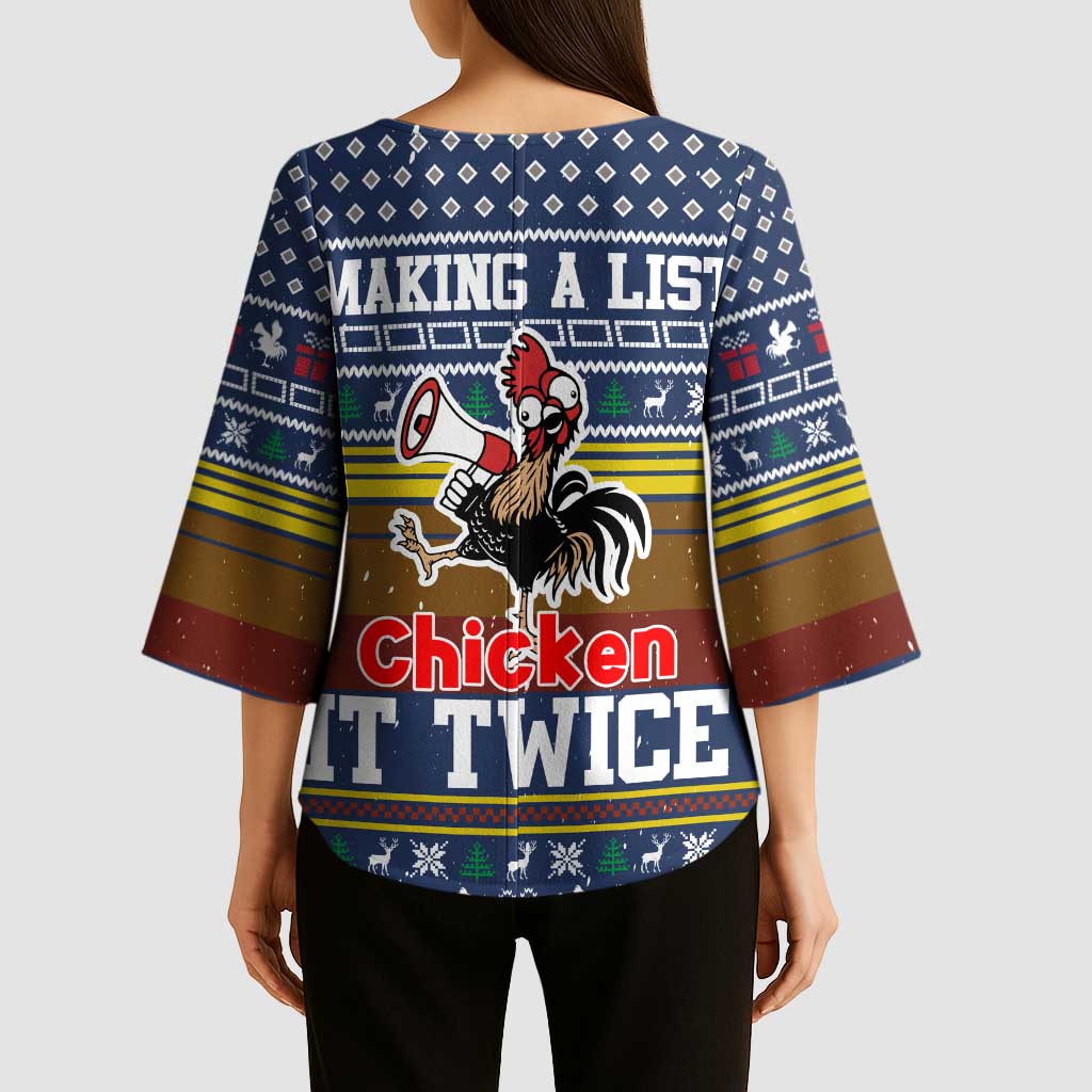 Chicken It Twice Christmas Kimono Sleeve Blouse Xmas Holiday Patterns - Wonder Print Shop