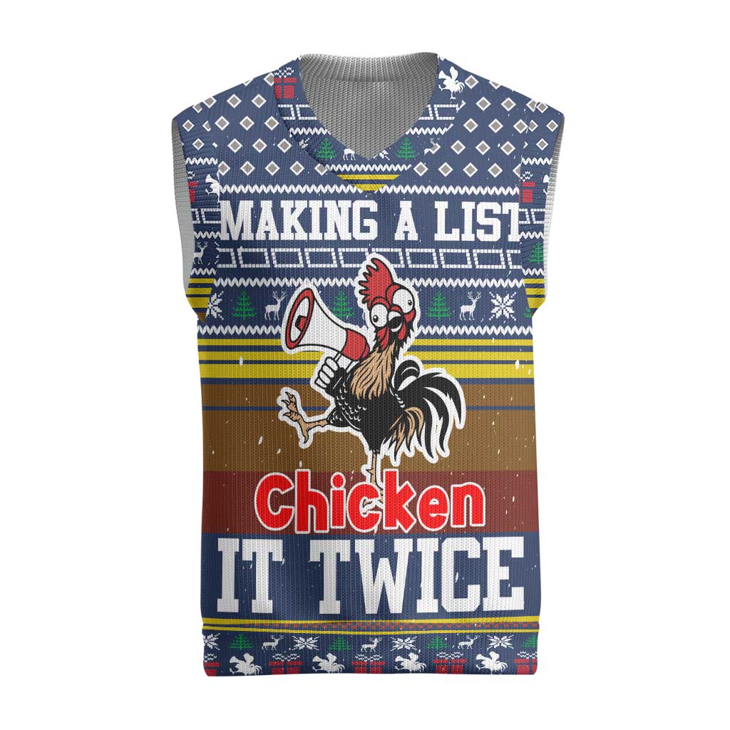 Chicken It Twice Christmas Knitted V-Neck Vest Xmas Holiday Patterns - Wonder Print Shop