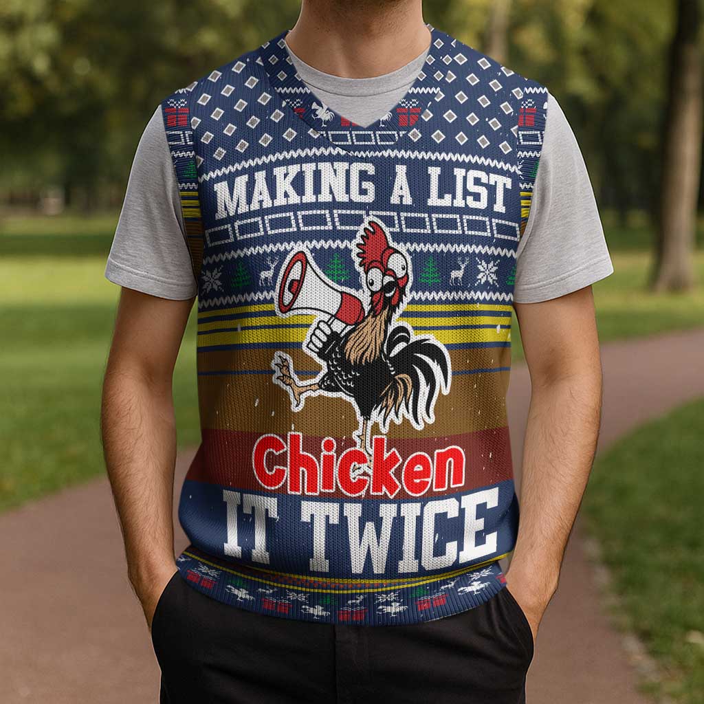 Chicken It Twice Christmas Knitted V-Neck Vest Xmas Holiday Patterns - Wonder Print Shop