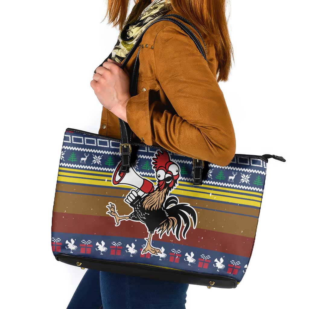 Chicken It Twice Christmas Leather Tote Bag Xmas Holiday Patterns - Wonder Print Shop