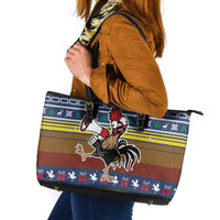 Chicken It Twice Christmas Leather Tote Bag Xmas Holiday Patterns - Wonder Print Shop