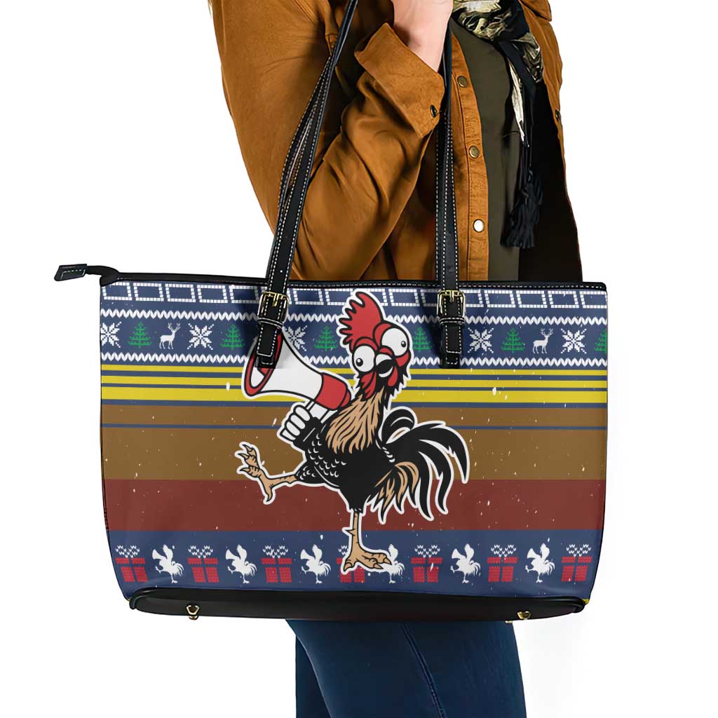 Chicken It Twice Christmas Leather Tote Bag Xmas Holiday Patterns - Wonder Print Shop