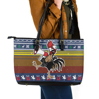 Chicken It Twice Christmas Leather Tote Bag Xmas Holiday Patterns - Wonder Print Shop