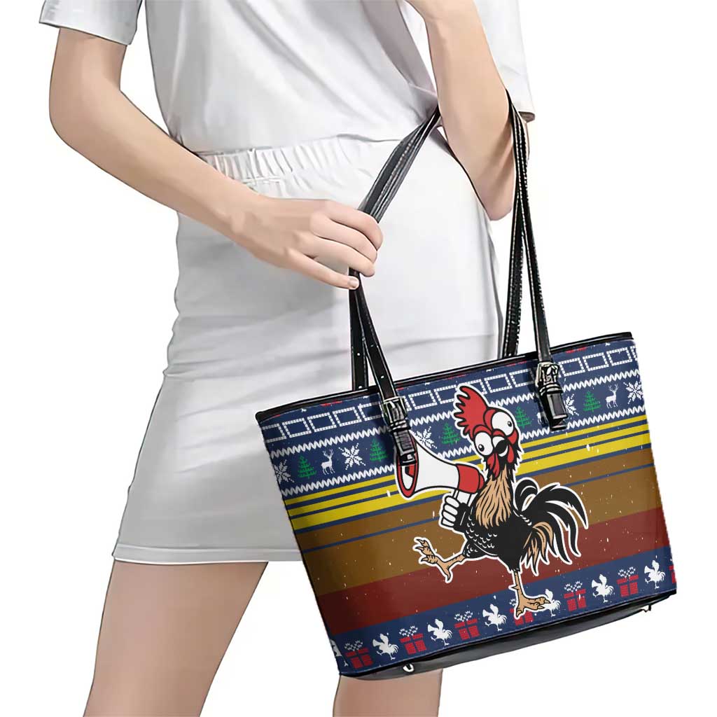 Chicken It Twice Christmas Leather Tote Bag Xmas Holiday Patterns - Wonder Print Shop