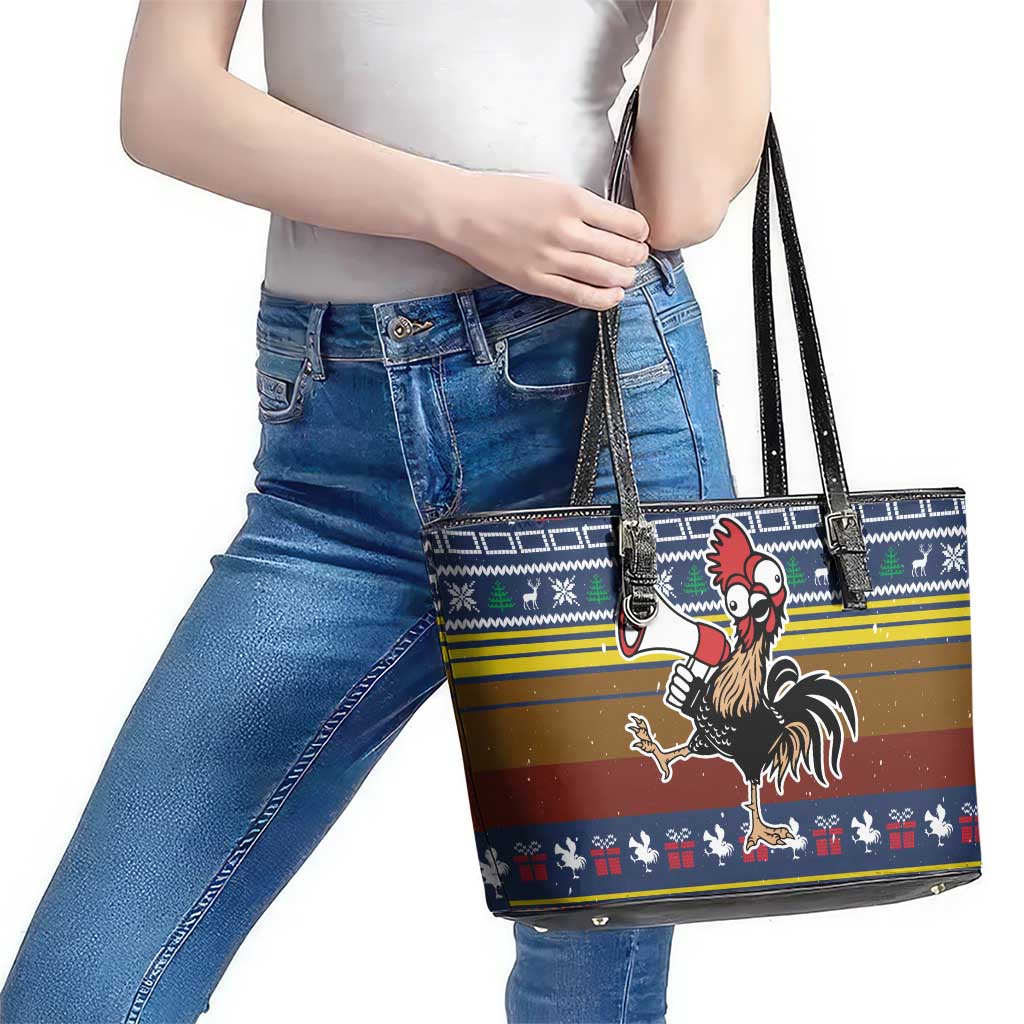 Chicken It Twice Christmas Leather Tote Bag Xmas Holiday Patterns - Wonder Print Shop
