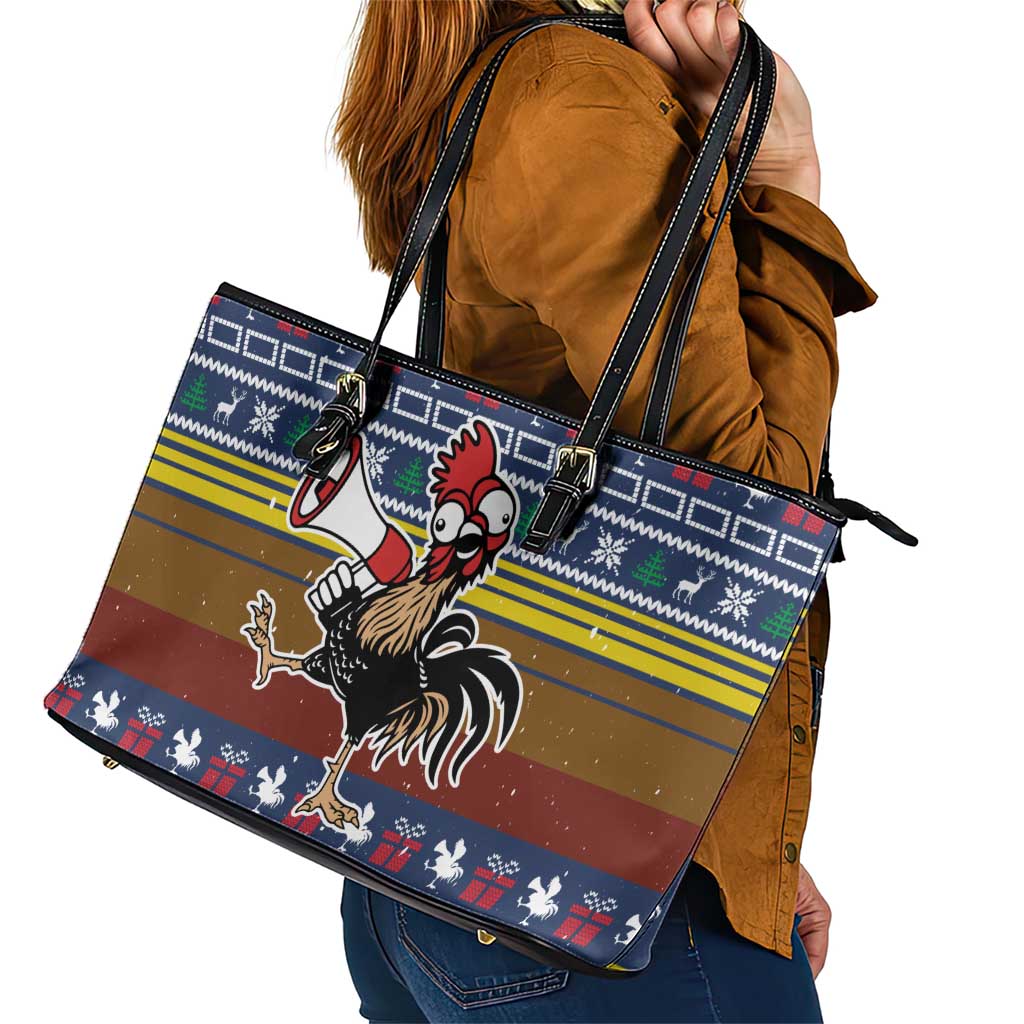 Chicken It Twice Christmas Leather Tote Bag Xmas Holiday Patterns - Wonder Print Shop
