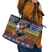 Chicken It Twice Christmas Leather Tote Bag Xmas Holiday Patterns - Wonder Print Shop