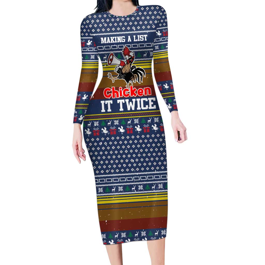 Chicken It Twice Christmas Long Sleeve Bodycon Dress Xmas Holiday Patterns - Wonder Print Shop