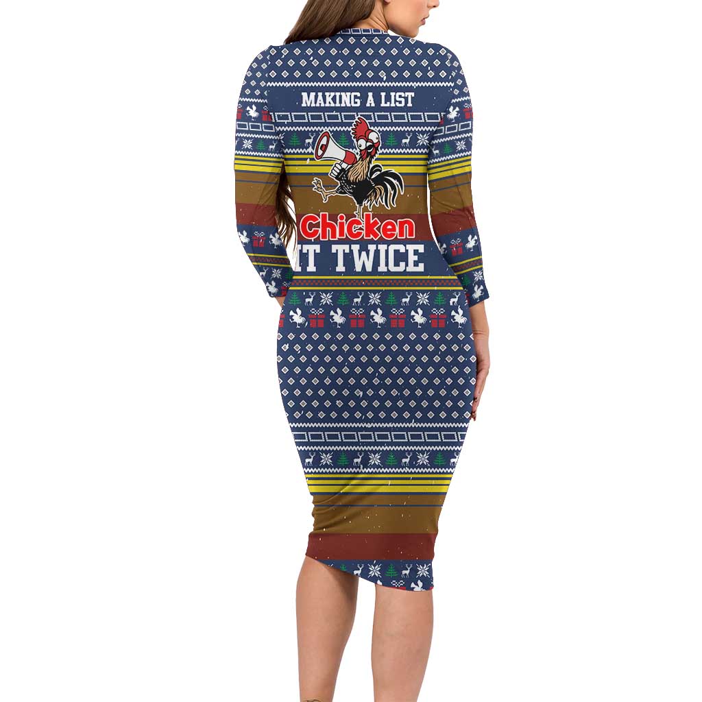 Chicken It Twice Christmas Long Sleeve Bodycon Dress Xmas Holiday Patterns - Wonder Print Shop