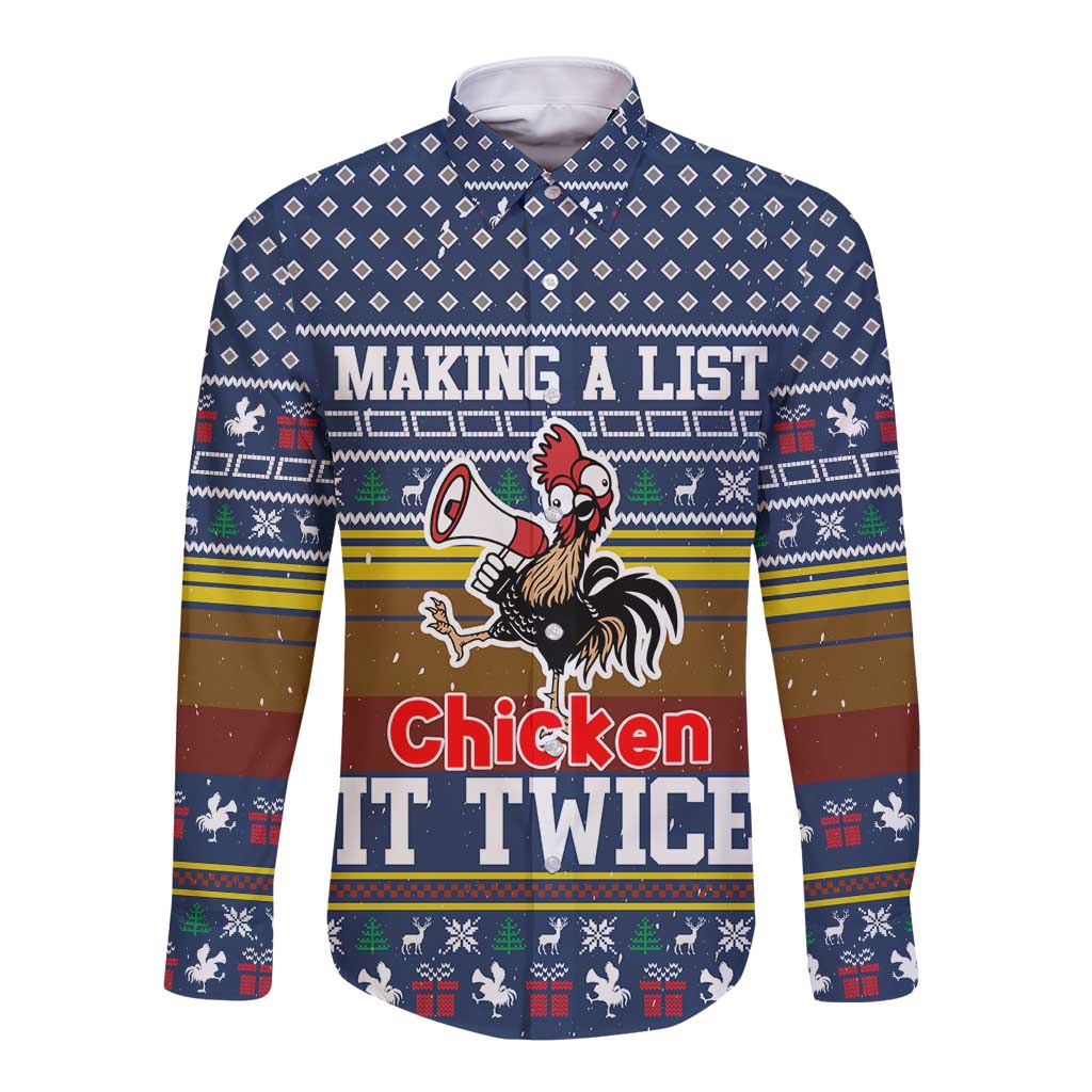 Chicken It Twice Christmas Long Sleeve Button Shirt Xmas Holiday Patterns - Wonder Print Shop